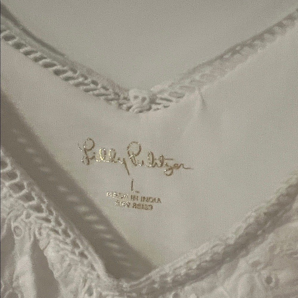 Lilly Pulitzer White Eyelet Ruffle Blouse Size L - Picture 3 of 6